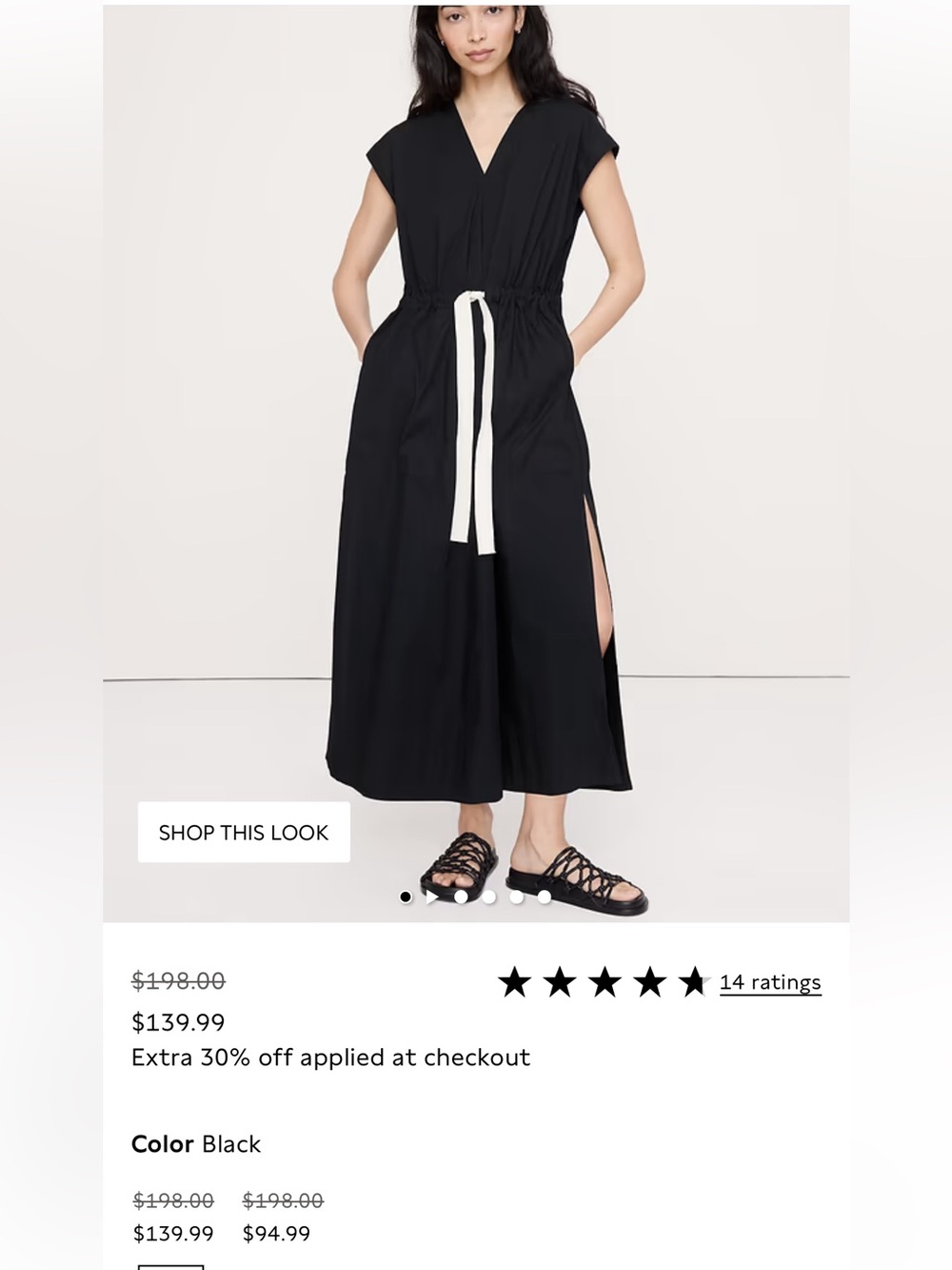 Banana Republic Black Maxi Dress with Cream Tie STRETCH-COTTON TIE-WAIST MAXI DR